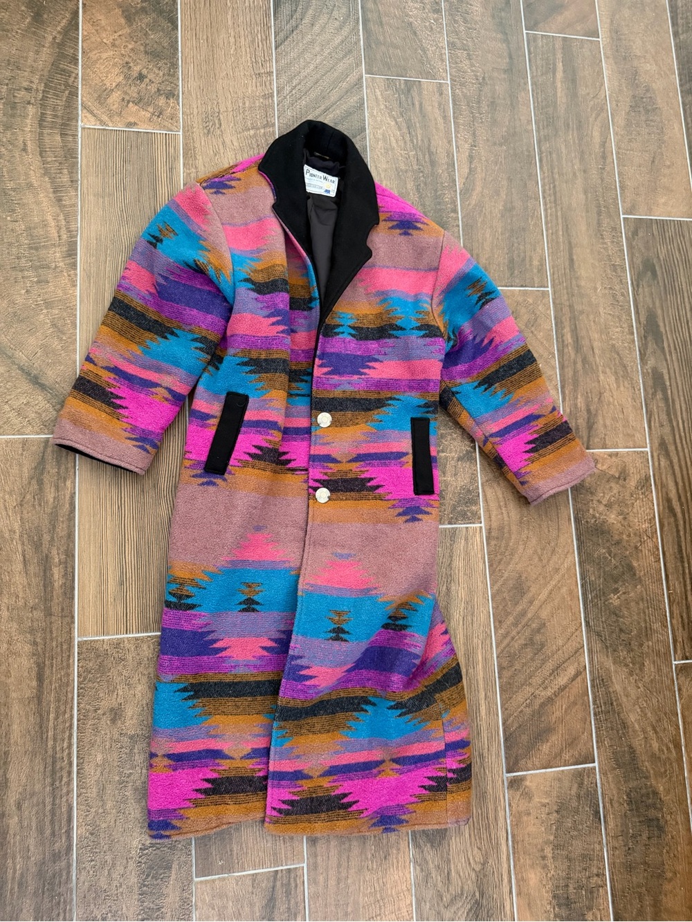PIONEER Multicolor Southwestern Wool-Blend Trench Coat - Pink/Blue/Brown